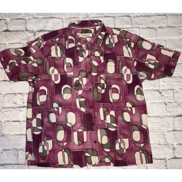 Tommy Bahama Other - Tommy Bahama Shirt Men's XL Purple Hawaiian Geometric Pocket Loop Collar‎ SILK